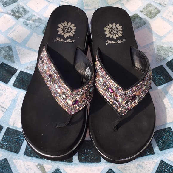 Yellow Box Bling Crystal Studded Flip Flops - Picture 2 of 7